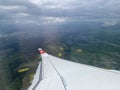 Panoramic view from the plane or view from the air over the air wing of the Swiss airline, ZÃÂ¼rich Zuerich or Zurich - Kloten