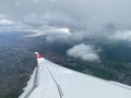 Panoramic view from the plane or view from the air over the air wing of the Swiss airline, ZÃÂ¼rich Zuerich or Zurich - Kloten