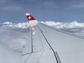 Panoramic view from the plane or view from the air over the air wing of the Swiss airline, ZÃÂ¼rich Zuerich or Zurich - Kloten