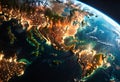 Panoramic view on planet Earth globe from space. Generative AI Royalty Free Stock Photo