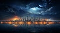 Panoramic view on planet Earth globe from space. Glowing city lights, light clouds. AI generate Royalty Free Stock Photo