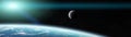 Panoramic view of planet Earth with the moon 3D rendering elements of this image furnished by NASA Royalty Free Stock Photo