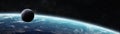 Panoramic view of planet Earth with the moon 3D rendering elements of this image furnished by NASA Royalty Free Stock Photo