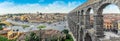 Panoramic view at Plaza del Azoguejo and the historic Roman aqueduct.