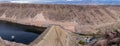 A panoramic view of the Pleasant Valley Dam and the Owens River Valley near Bishop, California, USA