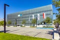 Panoramic view of POLIN Museum of the History of Polish Jews in historic Jewish ghetto quarter in Warsaw city center, Poland