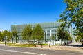 Panoramic view of POLIN Museum of the History of Polish Jews in historic Jewish ghetto quarter in Warsaw city center, Poland Royalty Free Stock Photo