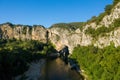 The panoramic view from Pont dArc in the Ardeche gorges in Europe, France, Ardeche, in summer, on a sunny day Royalty Free Stock Photo