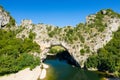 The panoramic view from Pont dArc in the Ardeche gorges in Europe, France, Ardeche, in summer, on a sunny day Royalty Free Stock Photo