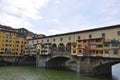 Panoramic view of Ponte Vecchio Bridge over Arno river of Florence Metropolitan City. Italy Royalty Free Stock Photo