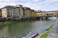 Panoramic view of Ponte Vecchio Bridge over Arno river of Florence Metropolitan City. Italy Royalty Free Stock Photo