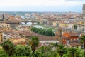 Panoramic view of The Ponte Vecchio or Old Bridge in Florence Italy, famous  tourist destination. Royalty Free Stock Photo