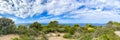 Panoramic view of the Port-Cros island with the Mediterranean sea in Hyeres, France in summer