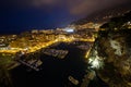 Panoramic view of Port de Fontvieille at night in Monaco. Azur c Royalty Free Stock Photo