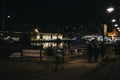 Panoramic view of port in Genoa, Italy, at night