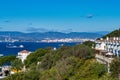 Panoramic view of the port of Gibraltar and the bay of Algeciras full of boats Royalty Free Stock Photo