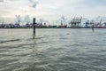 Panoramic view of the port of Hamburg in cloudy weather Royalty Free Stock Photo