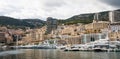 Panoramic view of Port Hercule in Monaco on a cloudy day