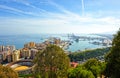 Panoramic view of the port of Malaga and the Malagueta bullring, Andalusia, Spain