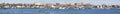 Panoramic view of Portland Harbor boats with south Portland skyline, Portland, Maine