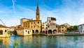 Panoramic view of Portogruaro on Lemene river Royalty Free Stock Photo