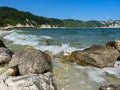 Panoramic view of the Portonovo beach on summer day of sun