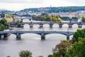 Panoramic View of Prague with Historical Bridges Over River Royalty Free Stock Photo
