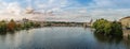 Panoramic view of Prague Skyline and Vltava River with Charles Bridge and Prague Castle - Prague, Czech Republic Royalty Free Stock Photo