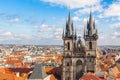 Panoramic view of Prague with Tyn Church