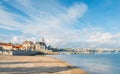 Panoramic view of Praia da Ribeira, Cascais, Portugal, an intimate beach near the train station and popular with