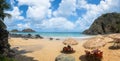 Panoramic view of Praia do Cachorro Beach at Vila dos Remedios - Fernando de Noronha, Pernambuco, Brazil Royalty Free Stock Photo