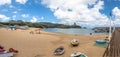 Panoramic view of Praia do Porto Beach and Santo Antonio Port with Morro do Pico on background - Fernando de Noronha, Brazil