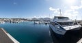 Panoramic view of the pretty port of Playa Blanca, in