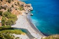 Panoramic View of Preveli Beach and Palm Tree Forest, Crete, Greece where the River Meats the Sea. Summer in Greek Islands Royalty Free Stock Photo