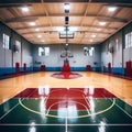 a panoramic view of a professional basketball court during a quiet moment in training