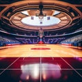 a panoramic view of a professional basketball court during a quiet moment in training