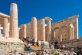 Panoramic view of Propylaea, erected by Pericles, monumental gateway to the Acropolis complex atop Acropolis hill in Athens,