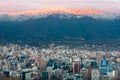 Panoramic view of Providencia district with Los Andes Mountain Range in the back in Santiago Royalty Free Stock Photo