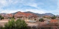 Panoramic view of Purmamarca town with Cerro de los siete colores on background - Purmamarca, Jujuy, Argentina