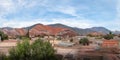 Panoramic view of Purmamarca town with Cerro de los siete colores on background - Purmamarca, Jujuy, Argentina Royalty Free Stock Photo