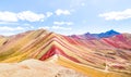 Panoramic view of Rainbow Mountain at Vinicunca mount in Peru - Travel and wanderlust concept exploring world nature wonders -