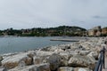 Panoramic view of Rapallo city on the Tigullio gulf . Liguria, Italy Royalty Free Stock Photo