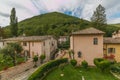 Panoramic view of Rasiglia mountain small village in the heart of Umbria region, named `village of streams` or `little Venice`