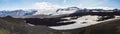 Panoramic view on Red and black volcanic Iceland landscape at Fimmvorduhals hiking trail with glacier volcano lava field, snow and Royalty Free Stock Photo