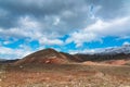 Panoramic view of red striped mountains in winter