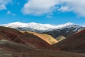 Panoramic view of red striped mountains in winter