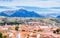 panoramic view of red tile roofs and white walls buildings at sucre white city in bolivia Royalty Free Stock Photo