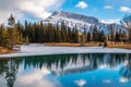 Blue Sky Reflections On Cascade Ponds In Banff Royalty Free Stock Photo