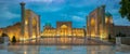 Panoramic view of Registan square, Samarkand, Uzbekistan with three madrasahs: Ulugh Beg, Tilya Kori and Sher-Dor Madrasah