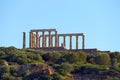 Panoramic view of the remains of a Greek temple dedicated to Poseidon, on the cape of Cape Sunio, located on the southern tip of Royalty Free Stock Photo